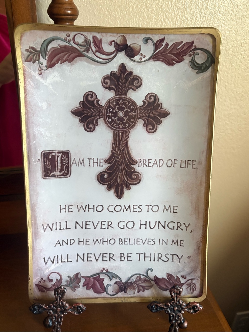 Religious Wall Plaque - Brown Cross Bread of Life